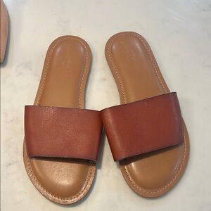 Brown Leather Slide Sandals